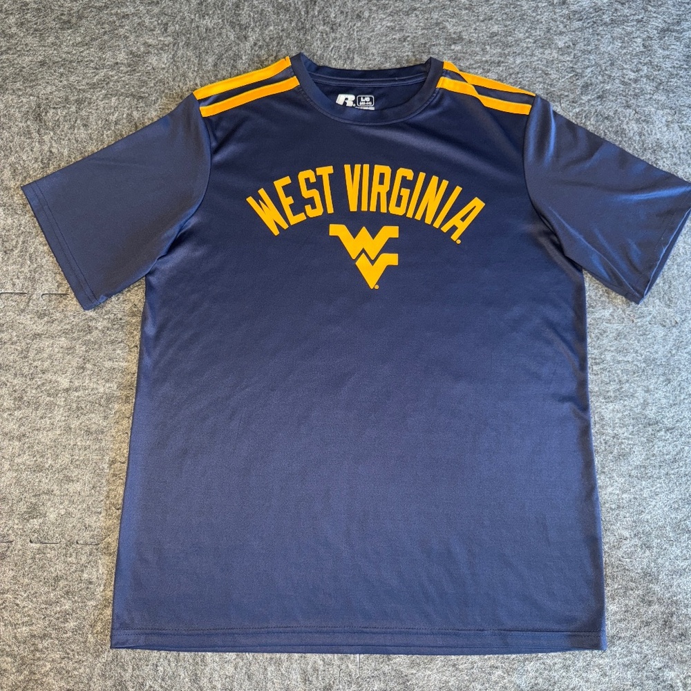 West Virginia University Mountaineers WVU Men's L WV Blue Yellow College T-Shirt